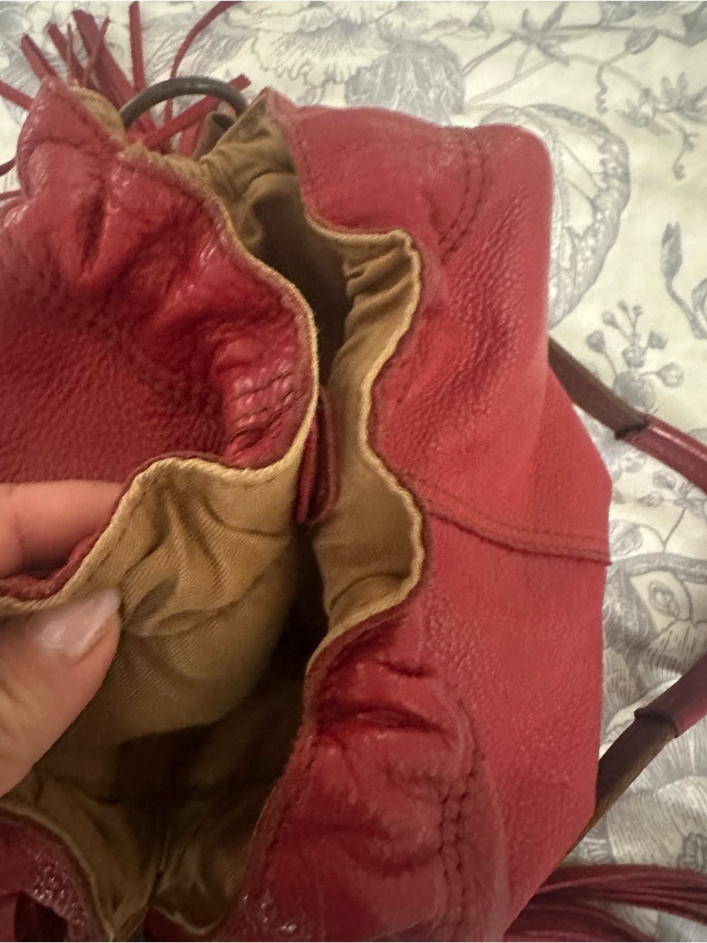 Lucky Brand Red Leather Drawstring Hobo with Fringe - Picture 8 of 11